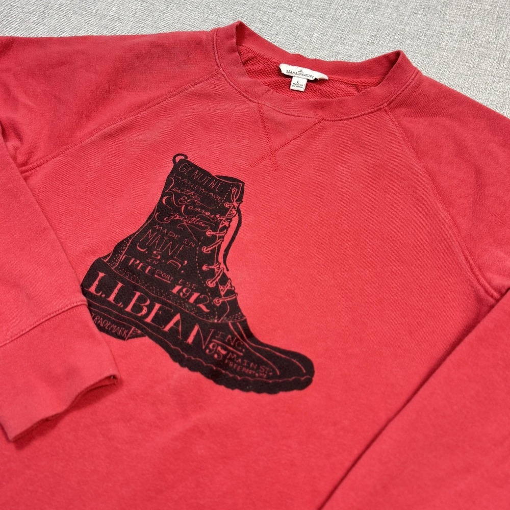 L.L. Bean Signature Heritage Fleece Sweatshirt Women L Red Crewneck Graphic Boot